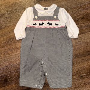 Carriage Boutique Houndstooth Smocked Longall with Scotties